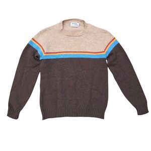 Vtg 80s Puritan ThermaX Sweater Mens L Crewneck Brown Stripe Wool Blend USA